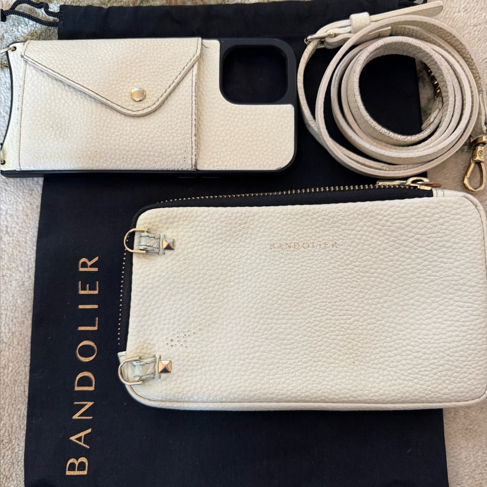 Bandolier iPhone 12 Pro Max Crossbody Case + Wallet with strap – White Leather